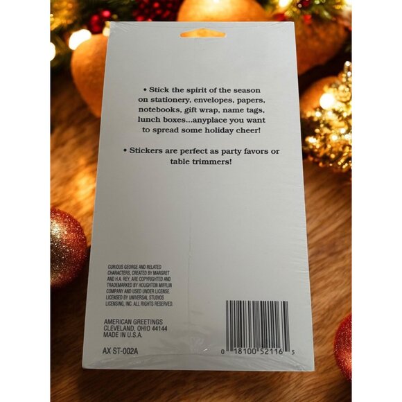 Vintage New Old Stock American Greeting s Stickers Curious George Christmas seal - Picture 2 of 9